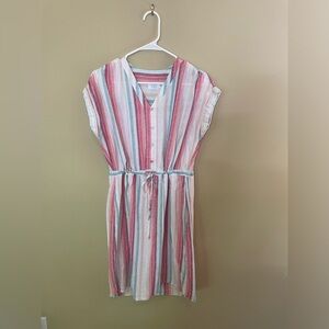 TIME & TRU women’s cream striped linen cotton dress, Sz S (4-6), EUC